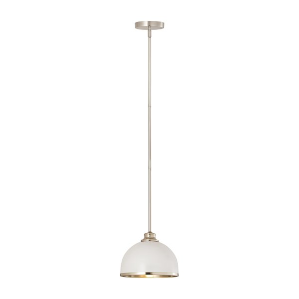 Z-Lite Landry 1 Light Pendant, Matte White & Brushed Nickel 1004P10-MW-BN